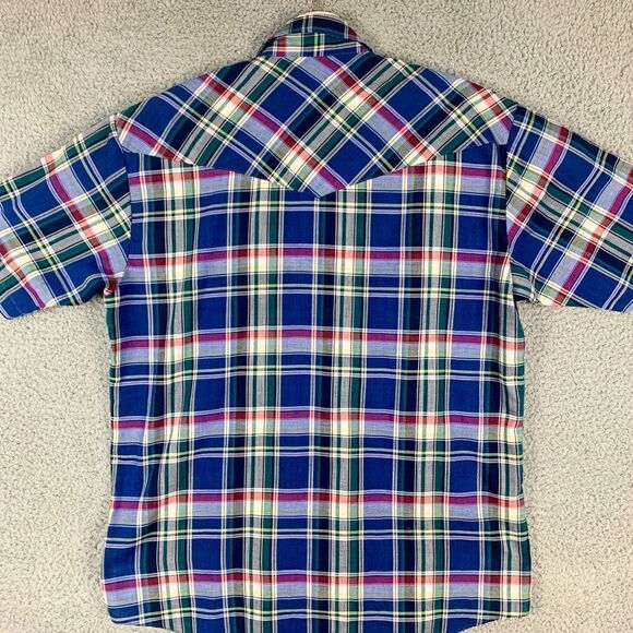 Western Fashions Shirt Mens Medium Blue Green Plaid Cowboy Pearl Snap Farm Ranch - Picture 8 of 12